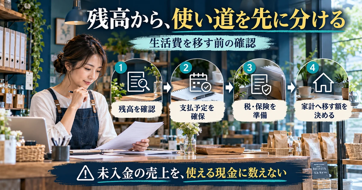 残高から、使い道を先に分ける：生活費を移す前の確認を示す説明用生成画像