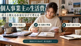 個人事業主の生活費：売上と使えるお金を分けて考えるを示す説明用生成画像
