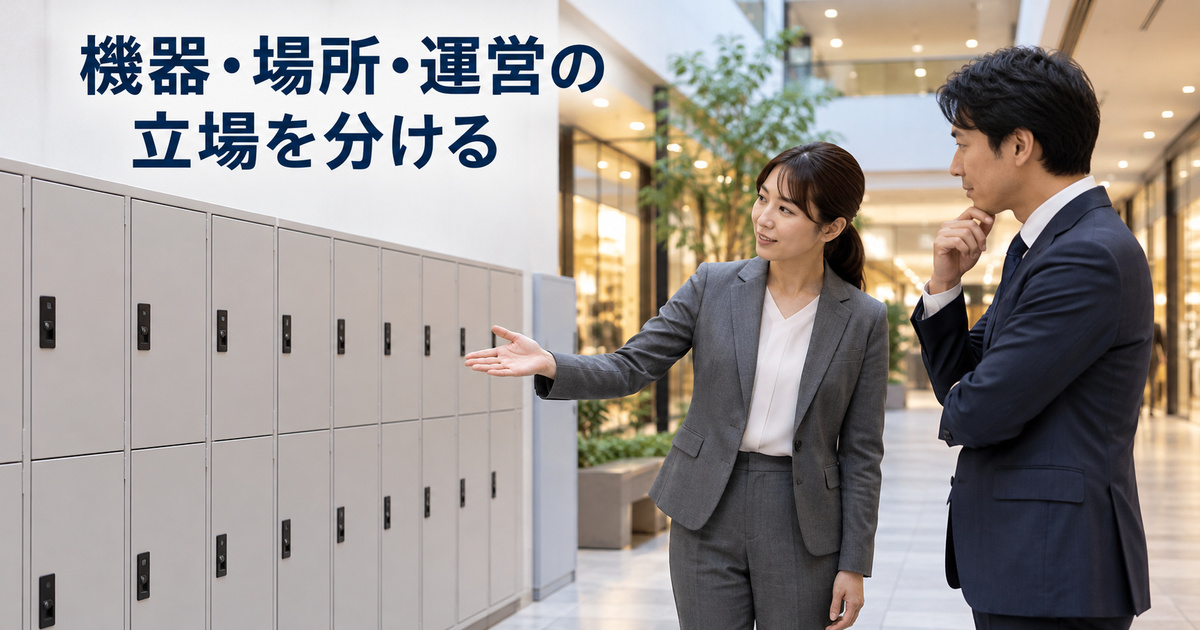 施設と機器の担当者が設置場所と運営の分担を確認するイメージ