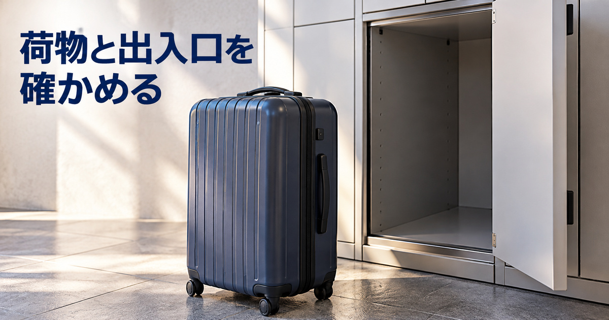 手荷物の外形とロッカーの開口部を照らして確認する