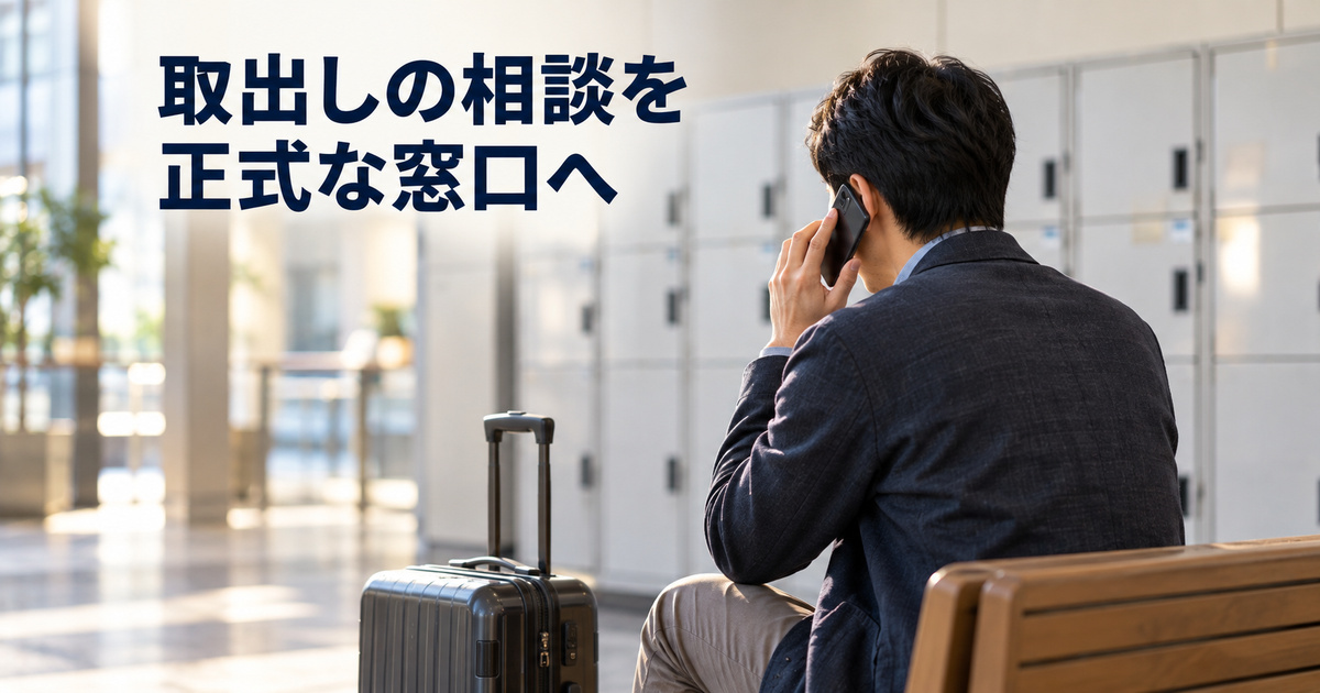 取出しに困った利用者が運営者の正式な窓口へ連絡するイメージ