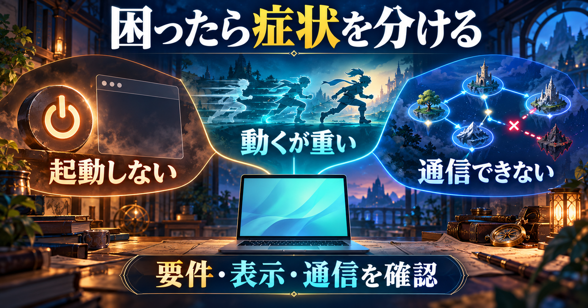 起動、表示の重さ、通信の問題を分けて確認する生成図