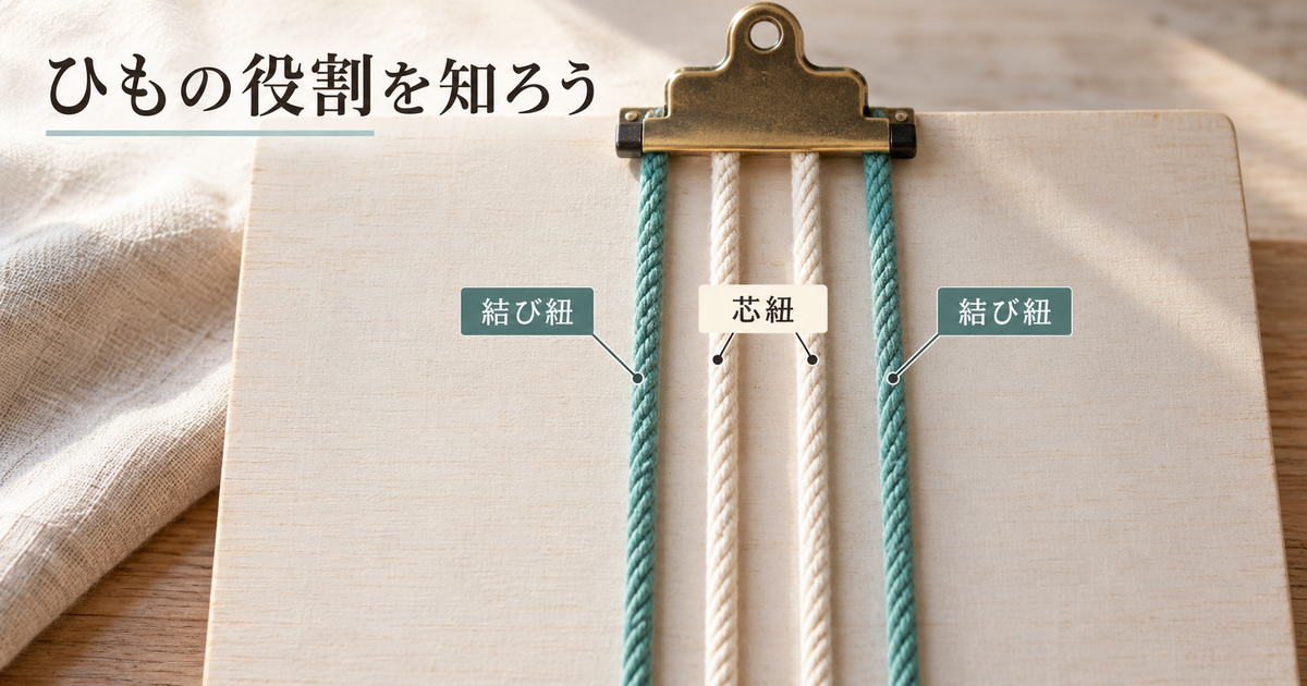 中央二本の芯紐と外側二本の結び紐