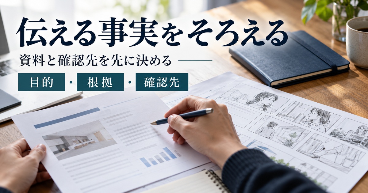 目的・根拠・確認先を整理し、伝える事実をそろえる。
