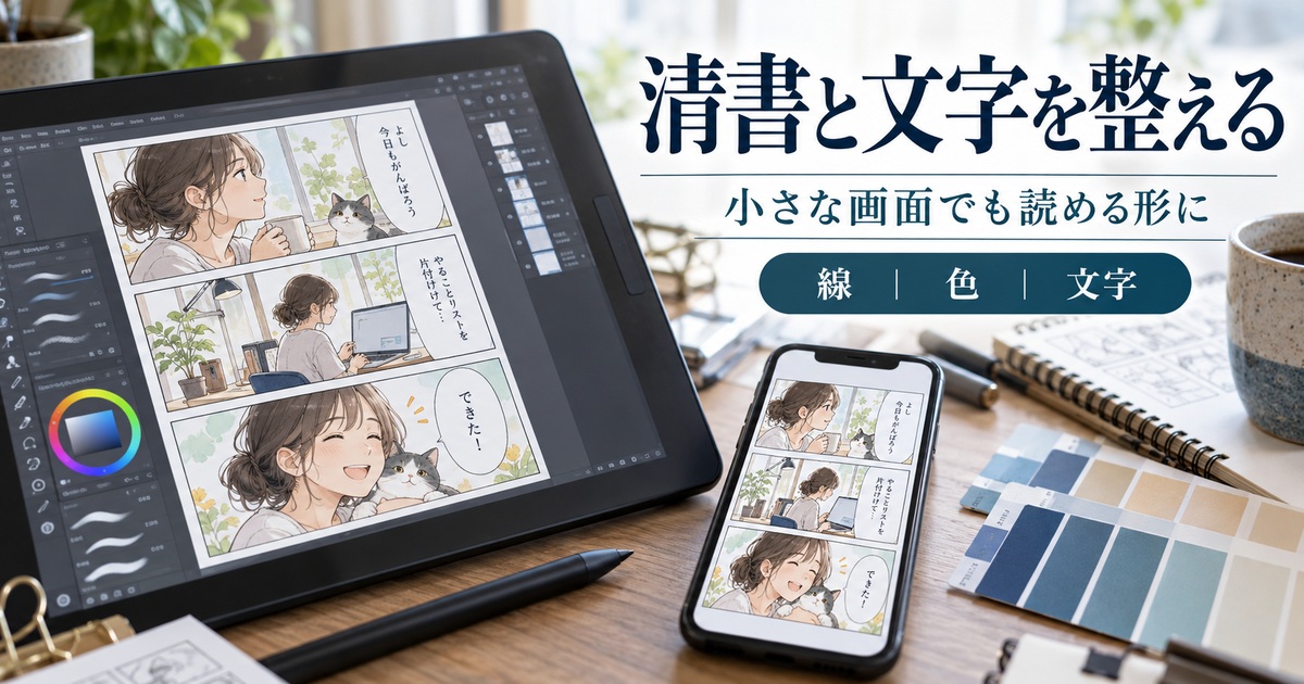 線・色・文字を整え、小さな画面での読みやすさを確認する。