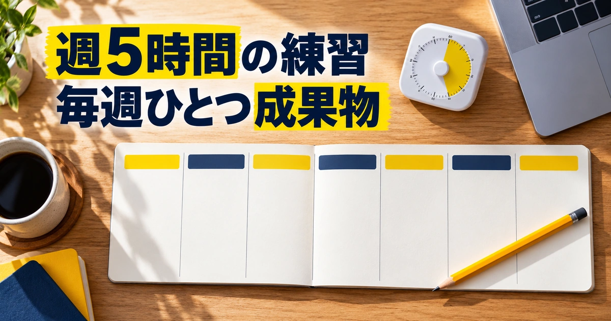 週5時間の練習。毎週ひとつ成果物を説明する生成イメージ