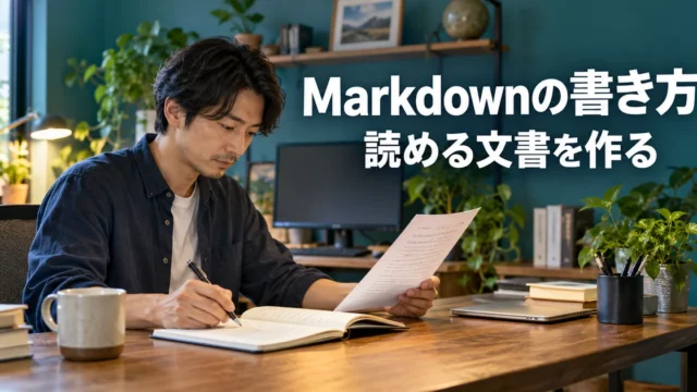 文章の構造と読みやすさを確認する男性の説明用生成画像