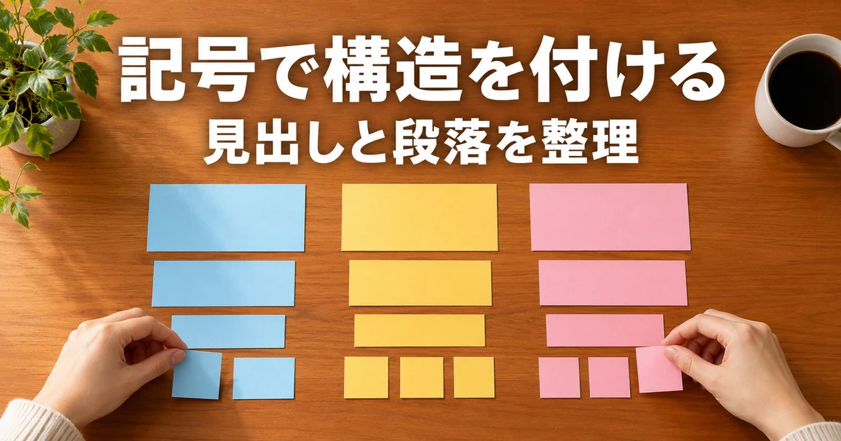 紙片の大きさで文章の階層を表す説明用生成画像