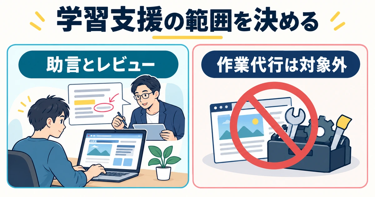 助言とレビューを行い、作業代行は対象外とする学習支援の区分