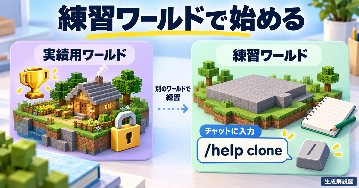練習ワールドで始めるを示す説明イメージ