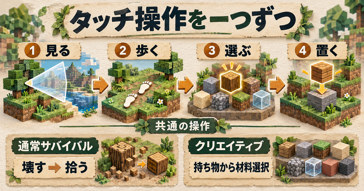 共通操作と通常サバイバルの採取操作を分けた練習順