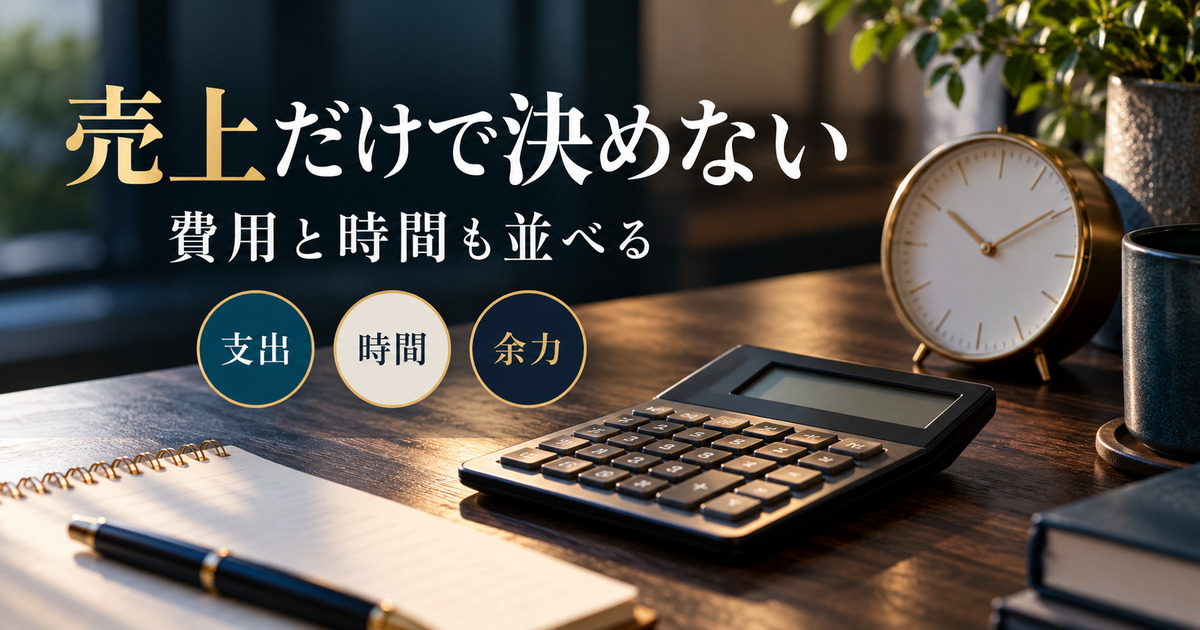 売上だけで決めない。費用と時間も並べる。支出・時間・余力の判断ポイント。