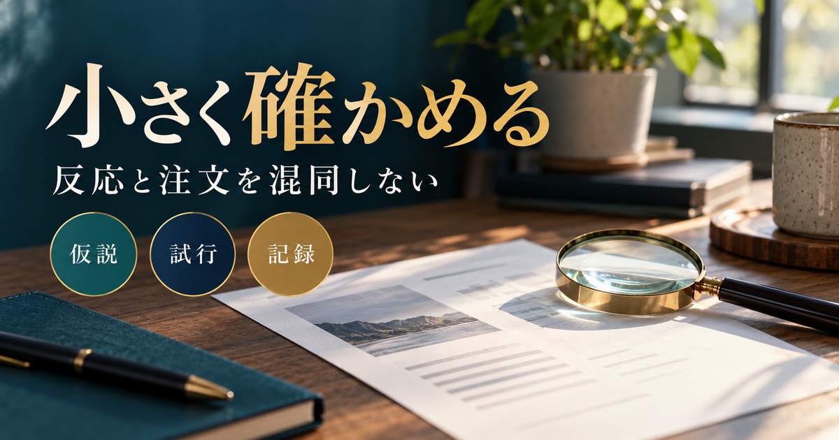 小さく確かめる。反応と注文を混同しない。仮説・試行・記録の判断ポイント。