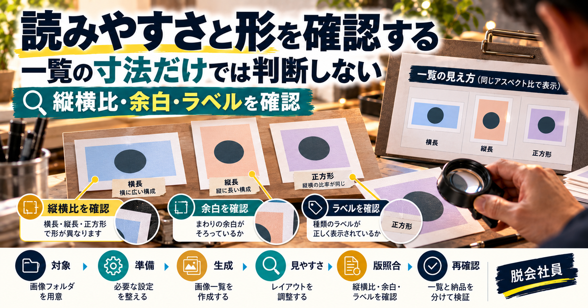 縦横比と余白とラベルを確認する写真調図解