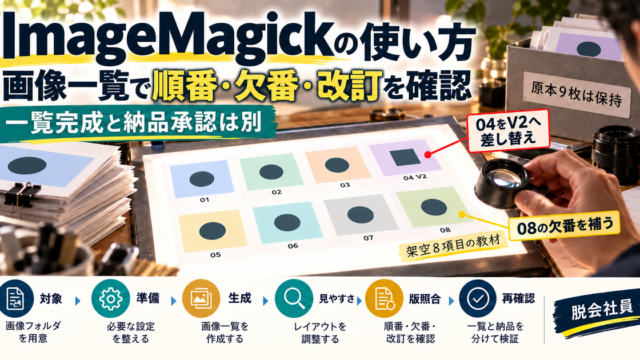 ImageMagickで架空8項目の一覧を確認し04改訂と08欠番を照合する写真調図解