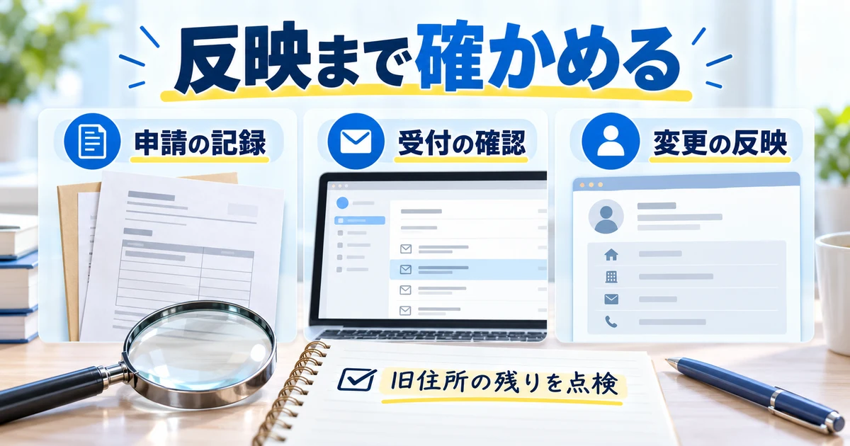 申請の記録、受付の確認、変更の反映を分け、旧住所の残りを点検する