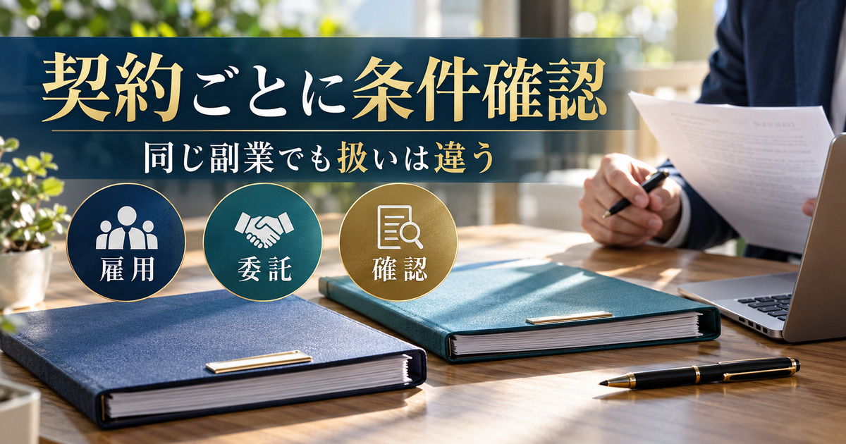 契約ごとに条件確認。同じ副業でも扱いは違う。雇用・委託・確認の確認ポイント。