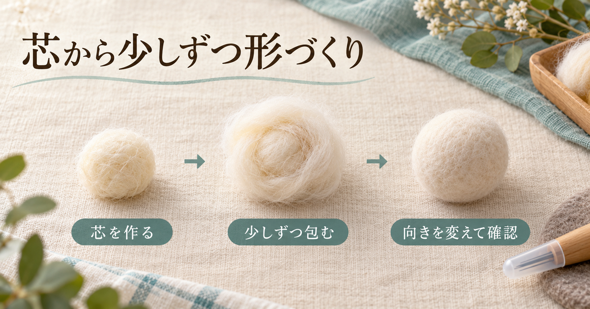 芯を作り少しずつ包んで向きを変える形づくりの概念
