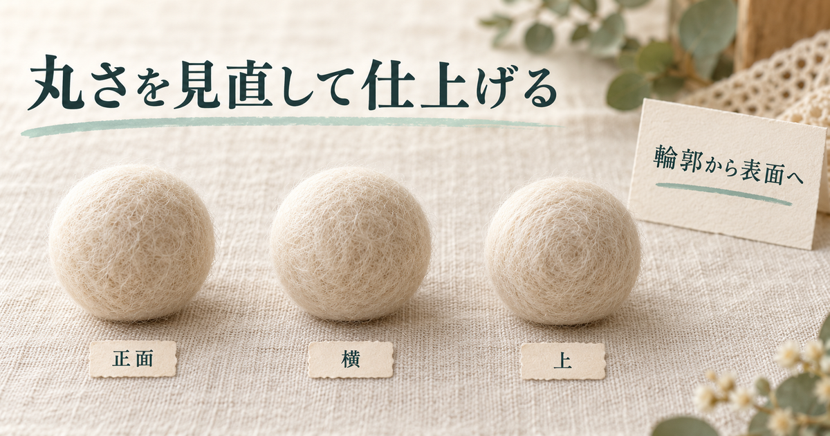 丸い作品を正面・横・上から確認する図
