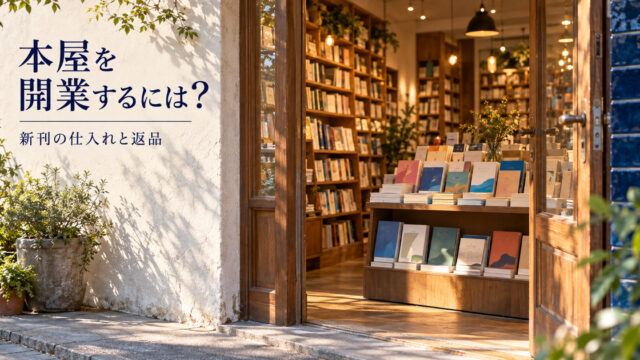 新刊書籍を並べた小さな本屋の入口を写した架空の表紙
