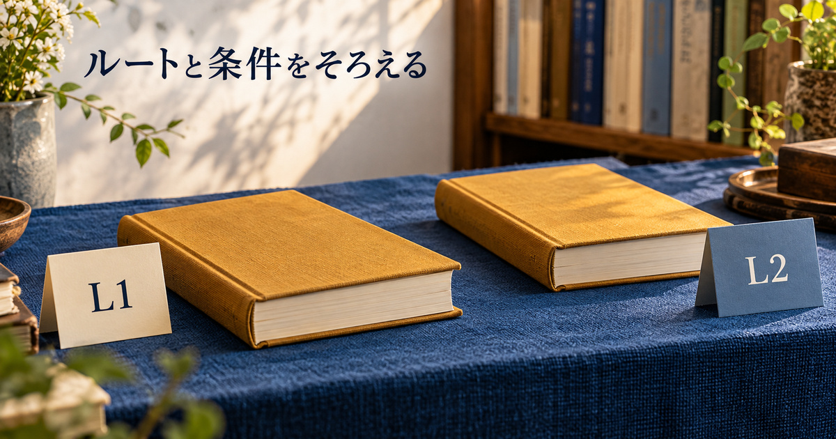 同じ版の本でも仕入れ条件を分けて考える二つのロットの架空イメージ