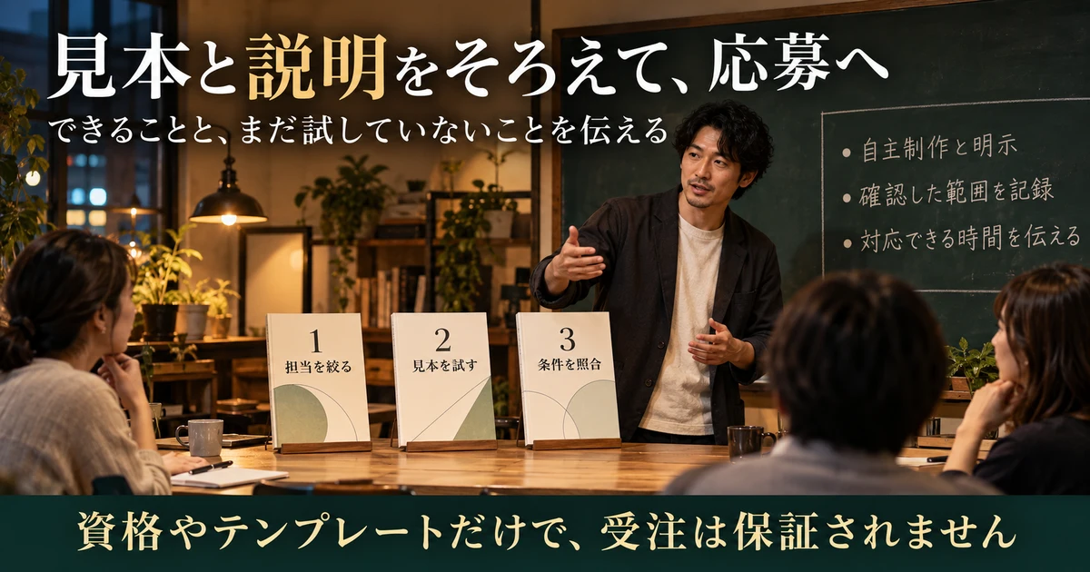 Notion副業の担当を絞り、見本を試し、案件条件と照合する生成画像