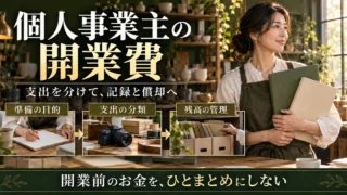 個人事業主の開業費を準備の目的・支出の分類・残高管理の順で整理する説明用生成画像