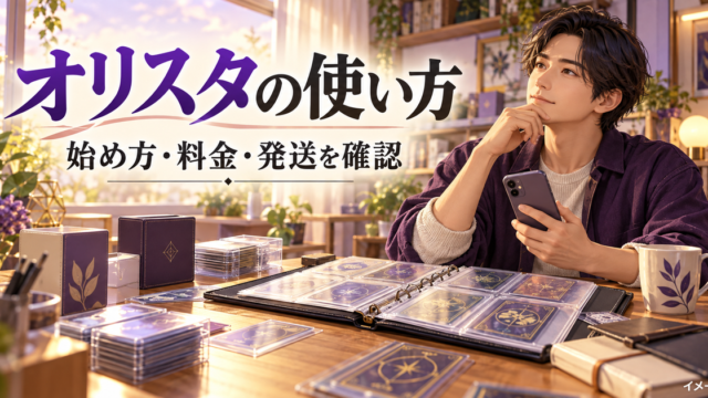 オリスタの始め方・料金・発送を確認する、スマートフォンとカードコレクションのイメージ
