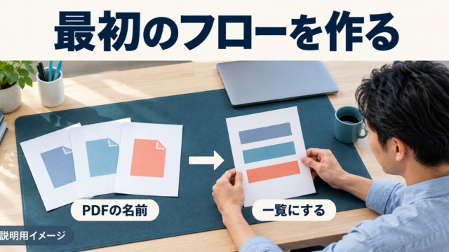 PDF3件の名前を一つの一覧にまとめる最初のフローの概念図