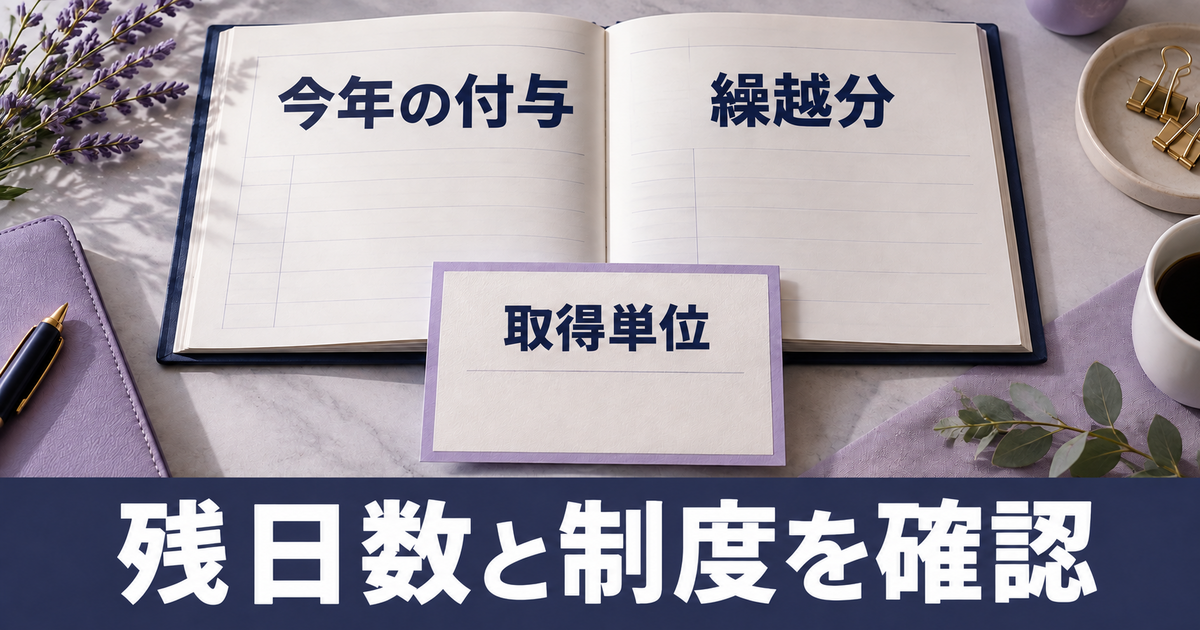 今年の付与分、繰越分、取得単位を別々に確認する休暇台帳。