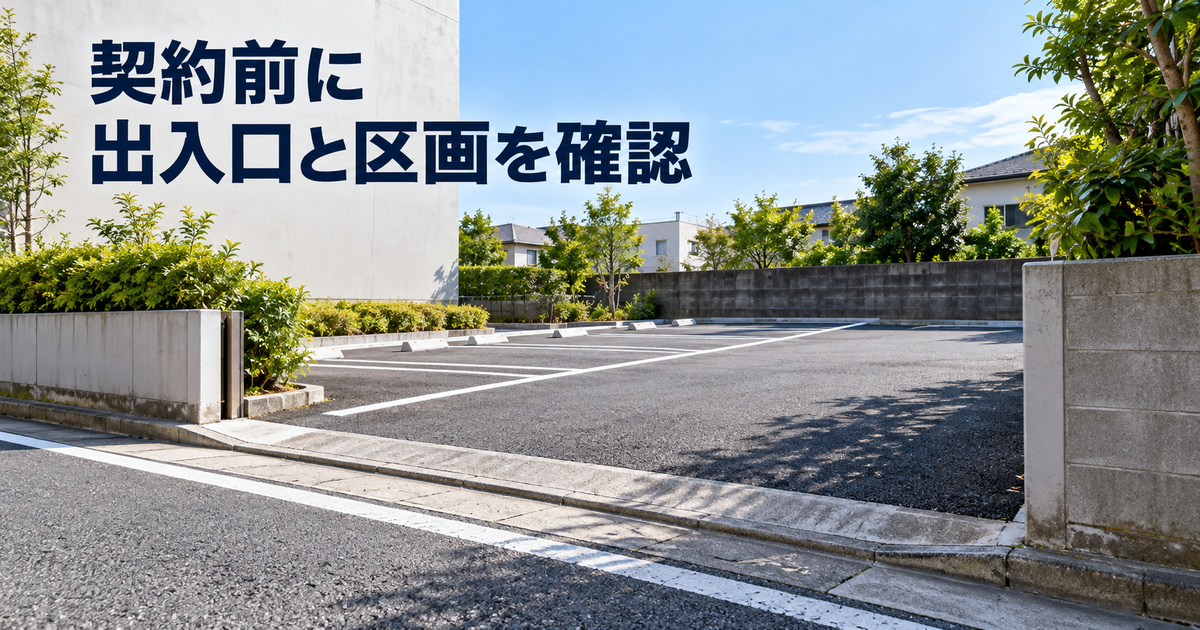 駐車場の入口から区画までの関係を現地で確認するイメージ