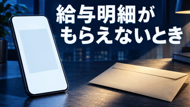 電子画面と紙の封筒を並べ、給与明細の受け取り方法を確認する図