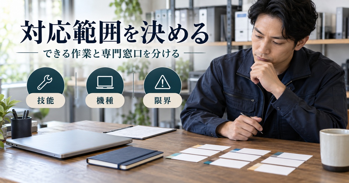 技能・機種・限界を確認し、対応範囲と専門窓口を分ける。