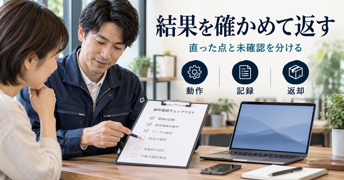 動作・記録・返却を確認し、直った点と未確認を分ける。