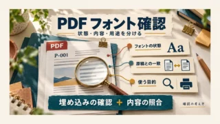 PDFのフォント状態、原稿との一致、使う目的を別々のメモで確認する図