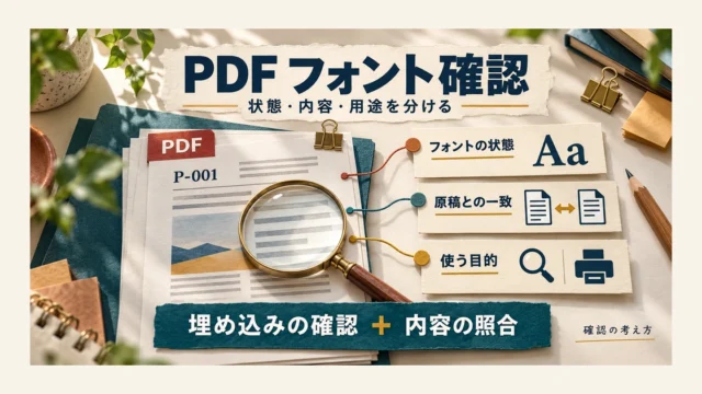 PDFのフォント状態、原稿との一致、使う目的を別々のメモで確認する図