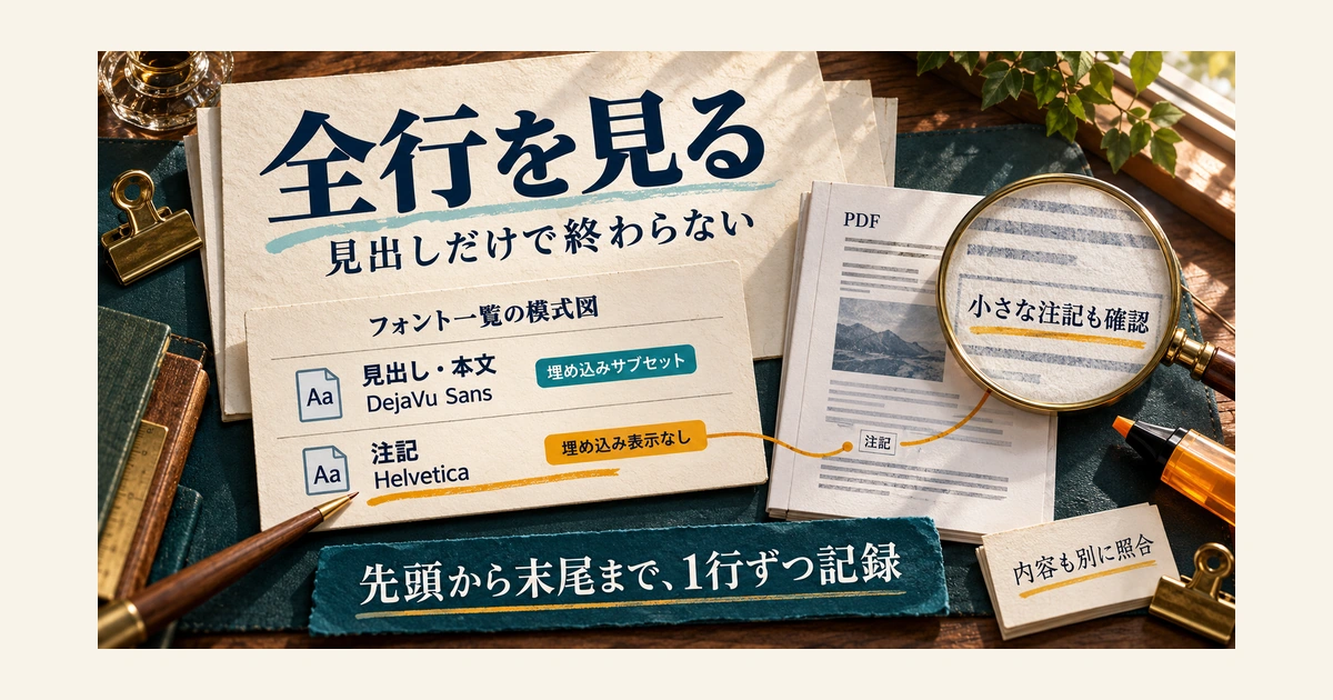 見出し用と注記用のフォントを一覧で一行ずつ確認する模式図