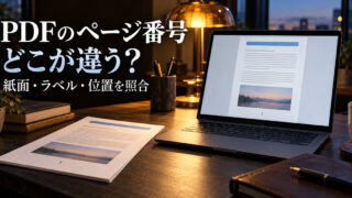 紙面と画面の番号を照らす架空のPDF作業机の表紙