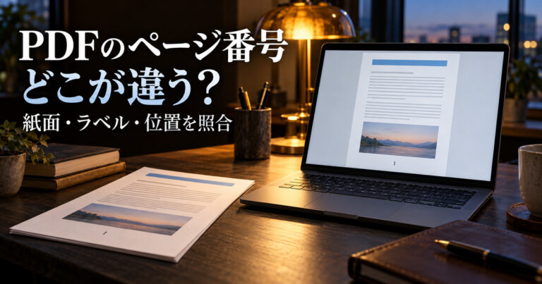 紙面と画面の番号を照らす架空のPDF作業机の表紙