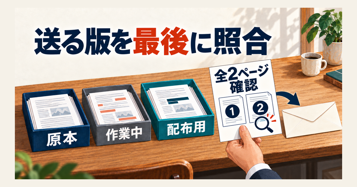 原本と作業中の資料を分け、検査した配布用PDFだけを送る構成図