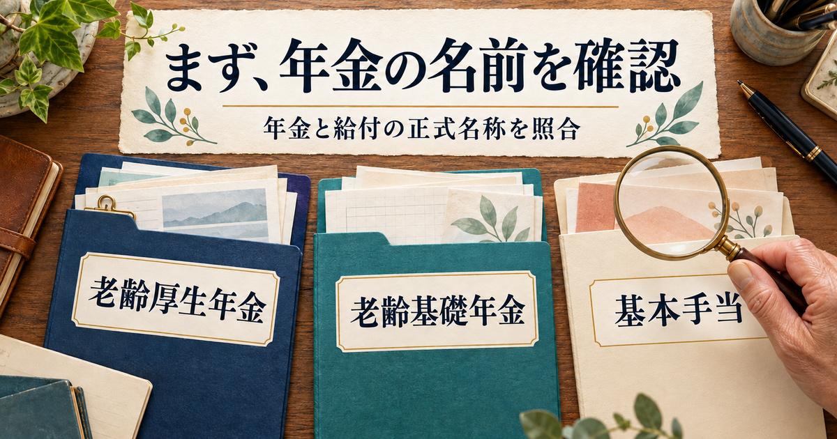 老齢厚生年金と老齢基礎年金を分け、雇用保険の給付名を確かめる図