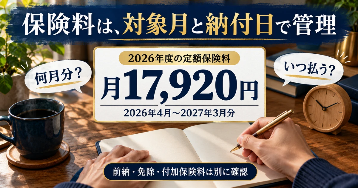 保険料は、対象月と納付日で管理:2026年度の定額保険料を示す説明用生成画像