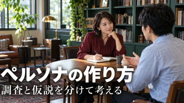ペルソナの作り方（調査と仮説を分けて考える）の説明用生成画像