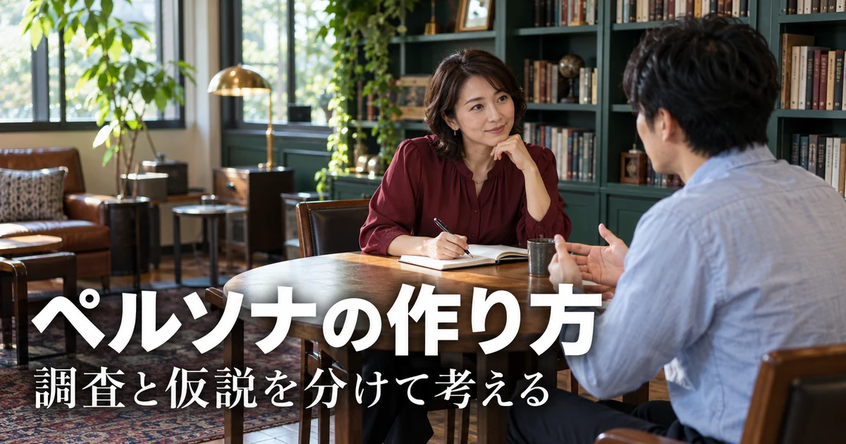 ペルソナの作り方（調査と仮説を分けて考える）の説明用生成画像