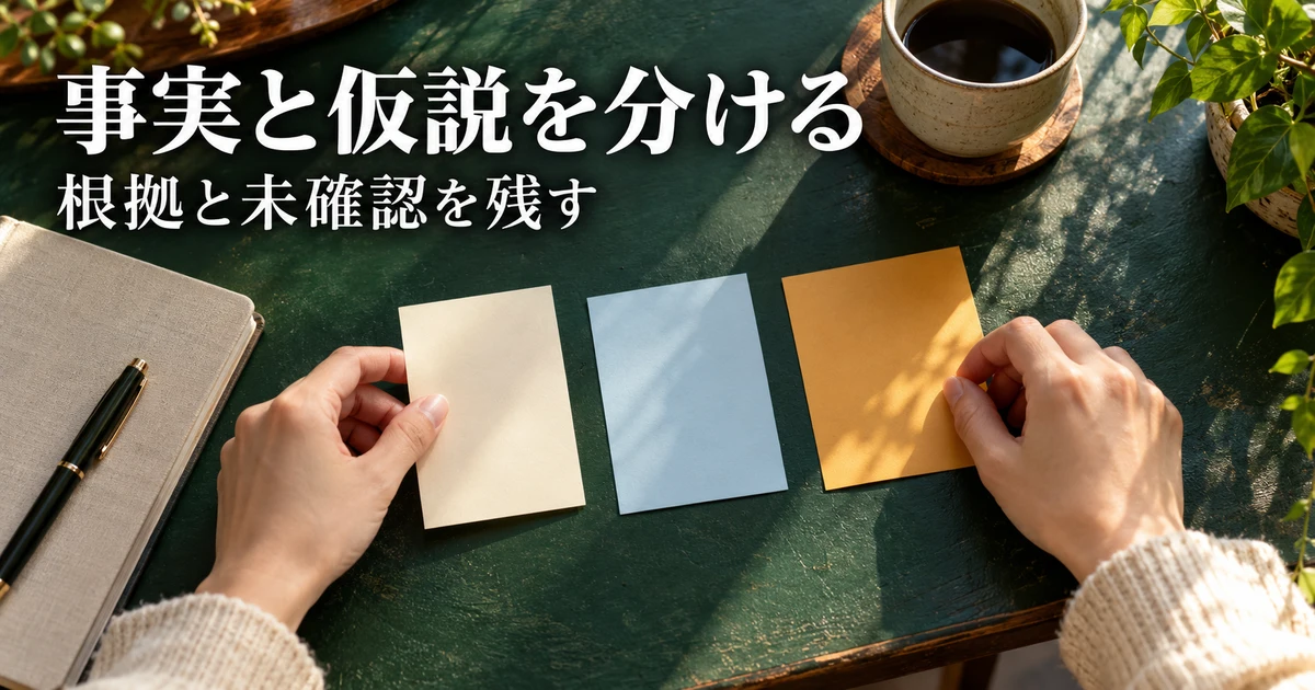 事実と仮説を分ける(根拠と未確認を残す)の説明用生成画像