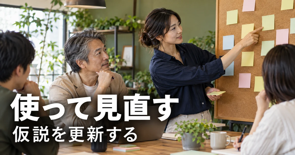 使って見直す(仮説を更新する)の説明用生成画像