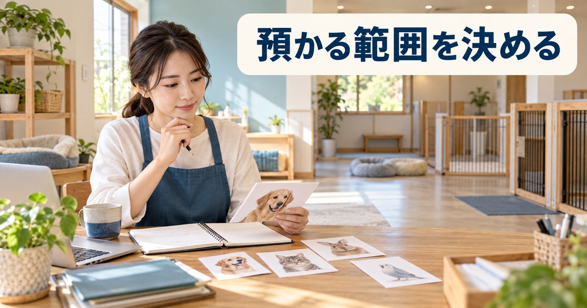 動物の受入条件と提供する仕事をノートで整理する写真調イメージ