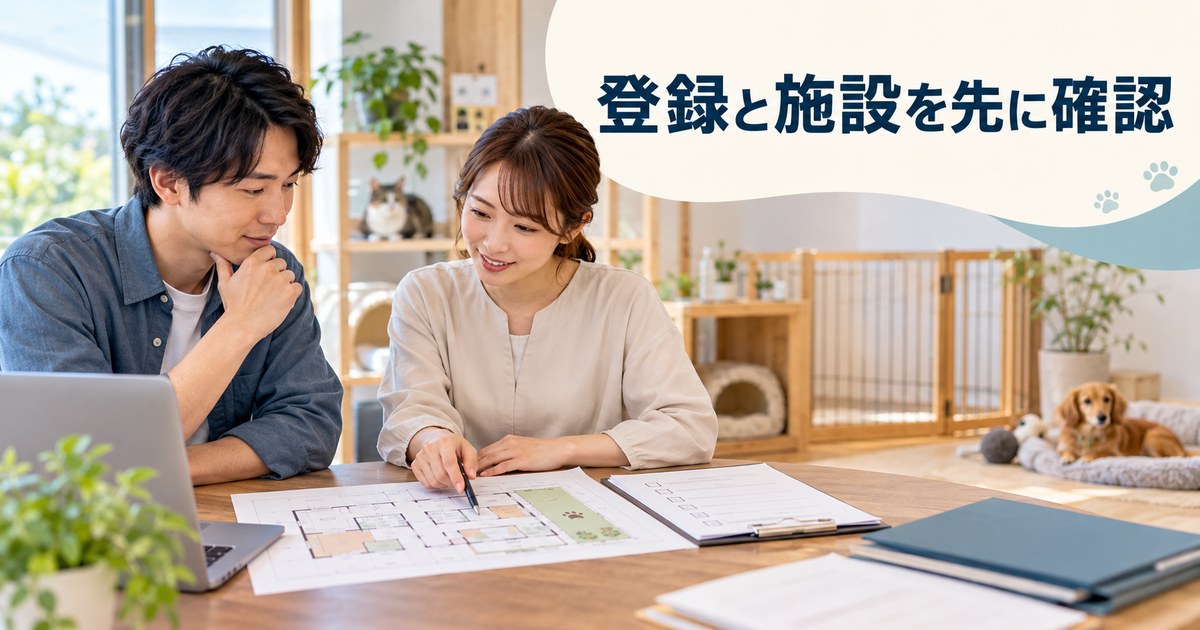 施設図と確認票を使い開業条件を相談する写真調イメージ