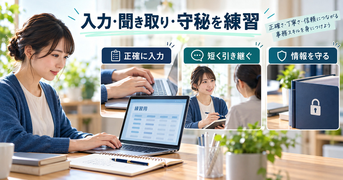 練習用データで入力・短い引継ぎ・情報管理を学ぶ場面