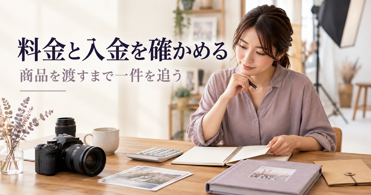 商品見本と費用・受渡しを確認する架空の運営者
